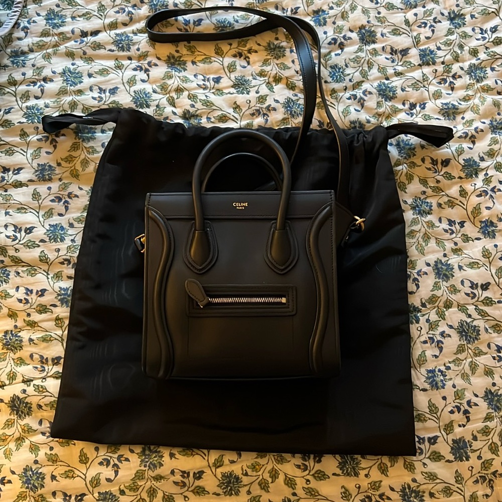 Celine NANO LUGGAGE BAG IN DRUMMED CALFSKIN black